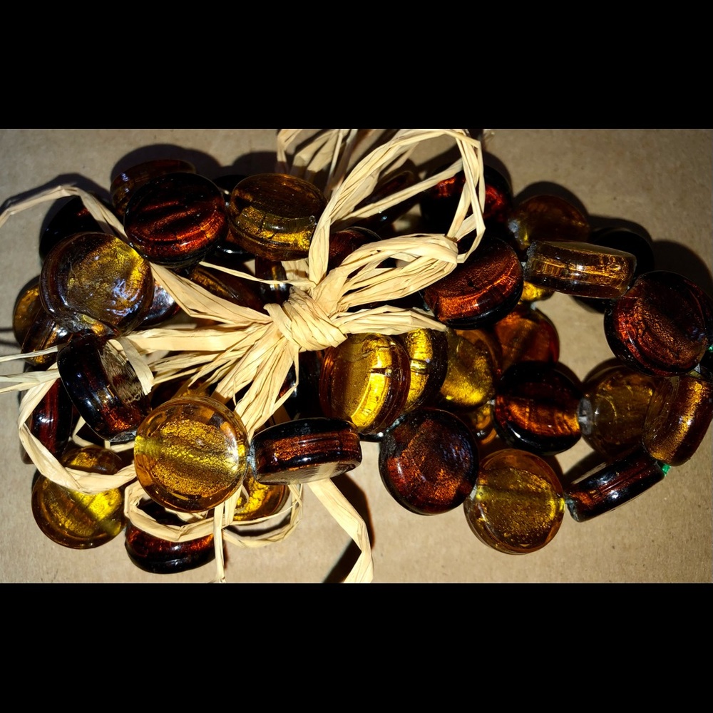 (6) Vintage Amber Glass Stretch Napkin Holders
